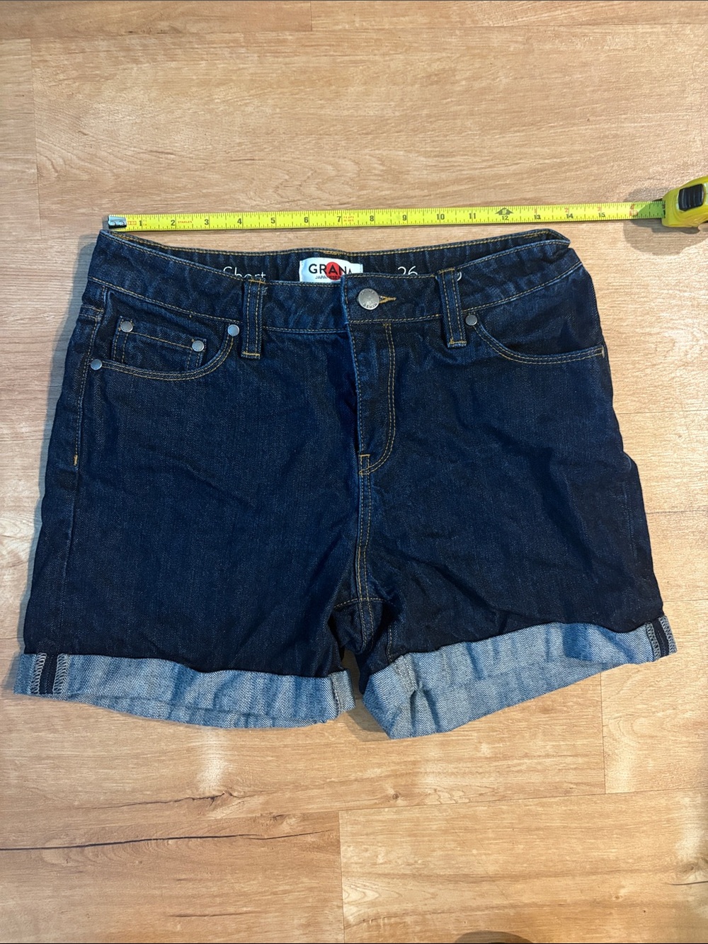 Dark Blue Denim Shorts with rolled hem